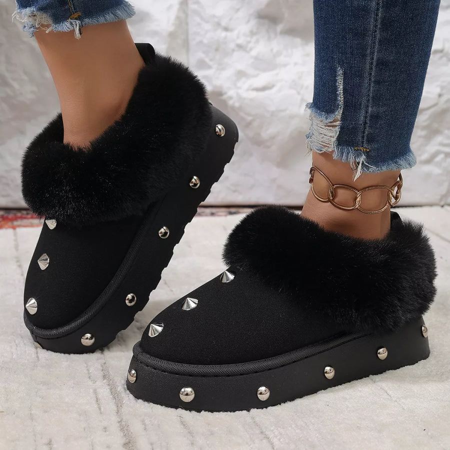Studded Platform Faux Fur Lined Winter Boots Black / 36 Apparel and Accessories