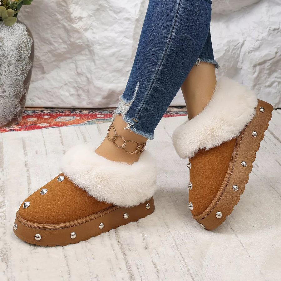 Studded Platform Faux Fur Lined Winter Boots Brown / 36 Apparel and Accessories