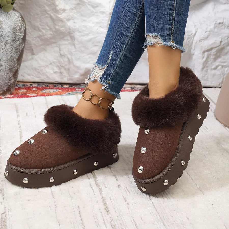 Studded Platform Faux Fur Lined Winter Boots Coffee Brown / 36 Apparel and Accessories