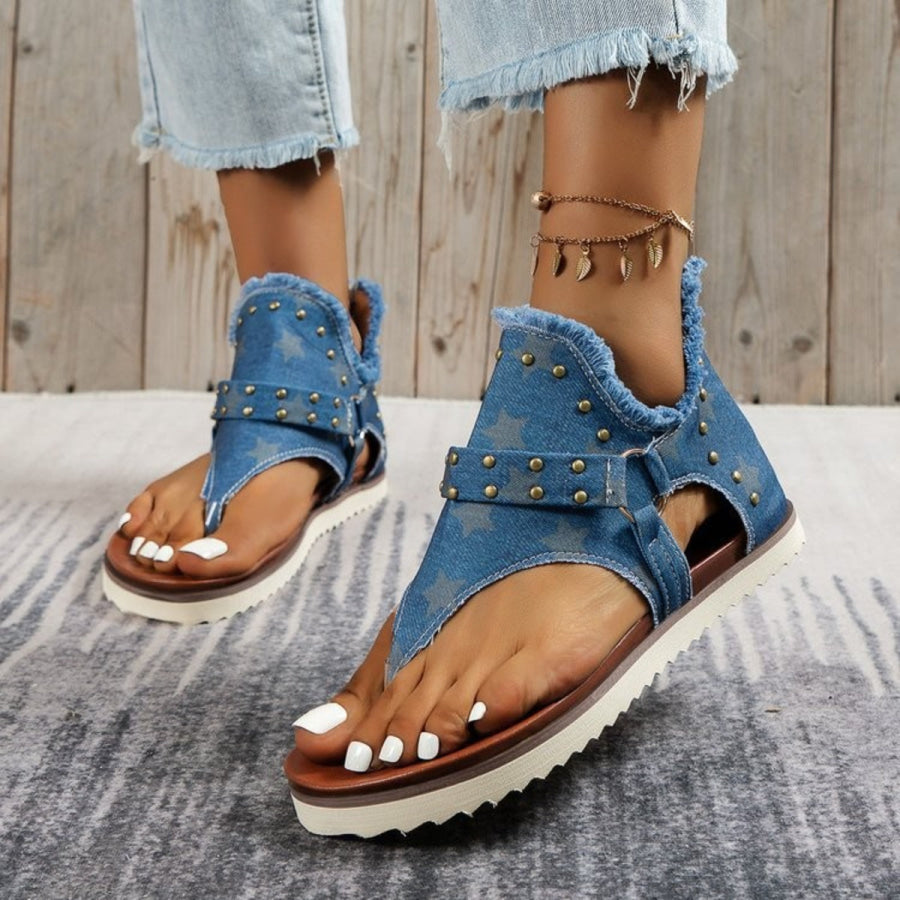 Studded Raw Hem Flat Sandals Medium / 36(US5) Apparel and Accessories