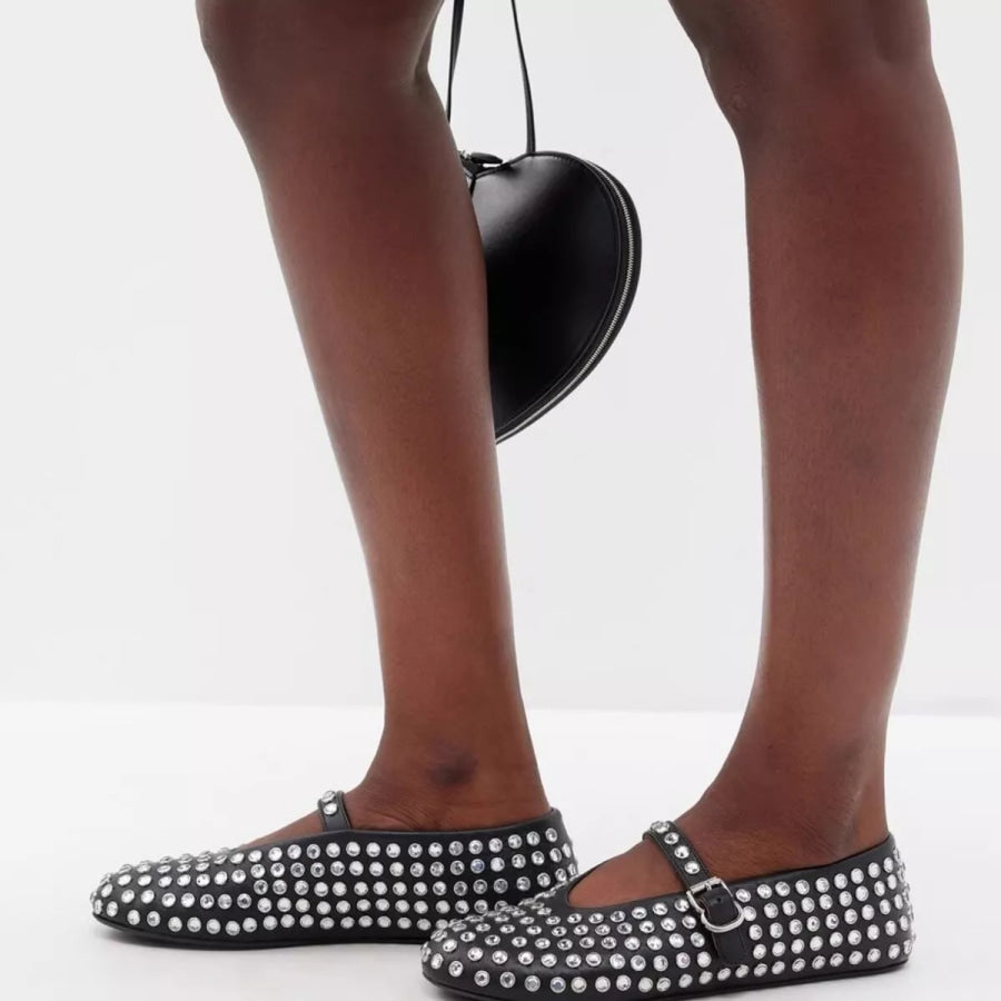 Studded Round Toe Slip-Ons Black / 35 Apparel and Accessories