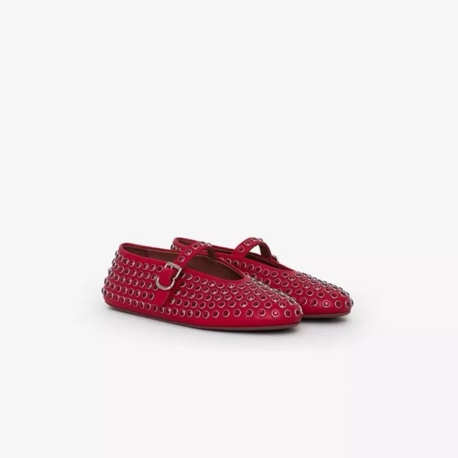 Studded Round Toe Slip-Ons Red / 35 Apparel and Accessories