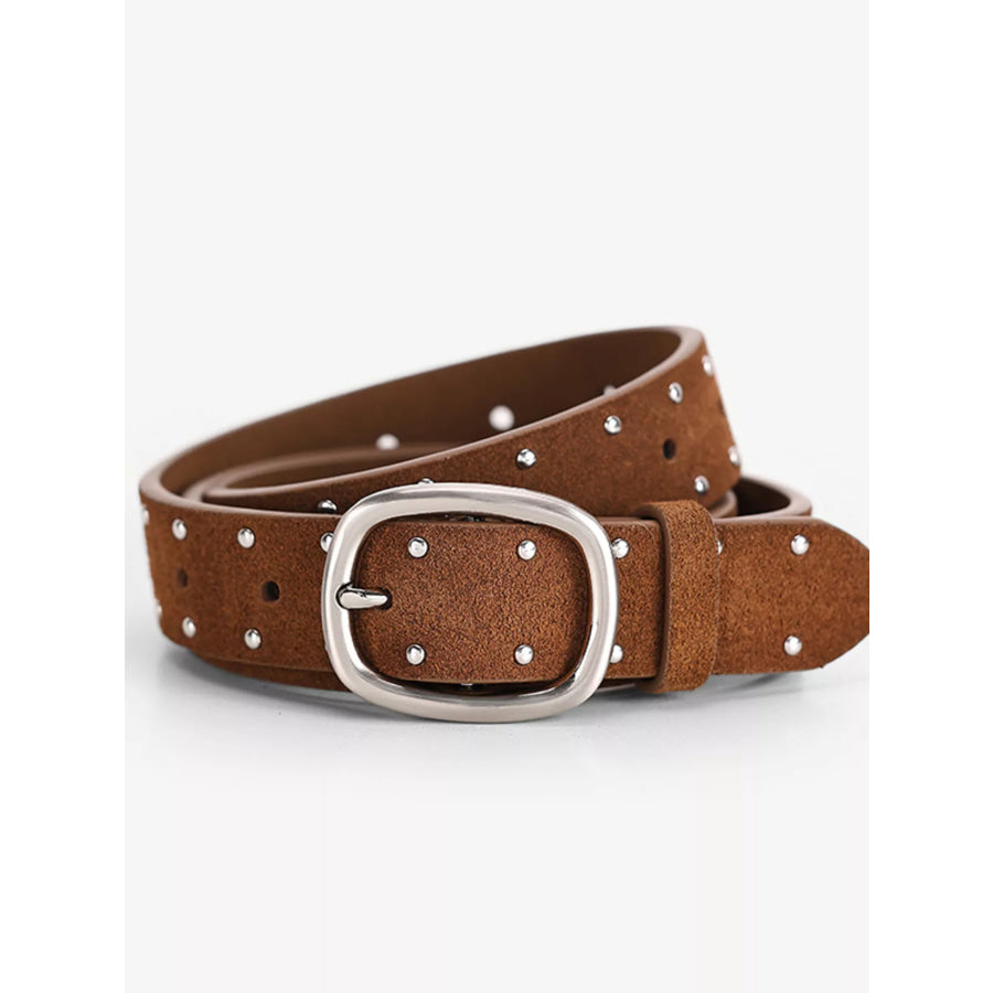 Studded Silver Buckle Belt Brown / ONESIZE Apparel and Accessories