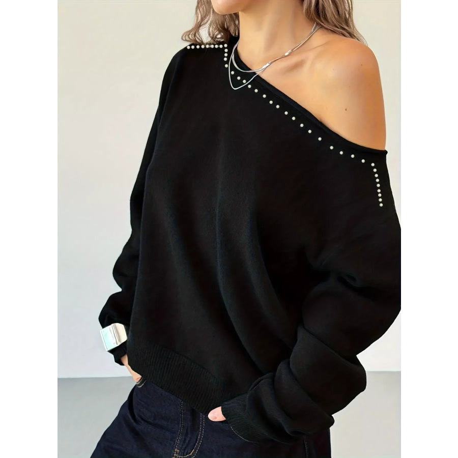Studded Single Shoulder Knit Top Apparel and Accessories