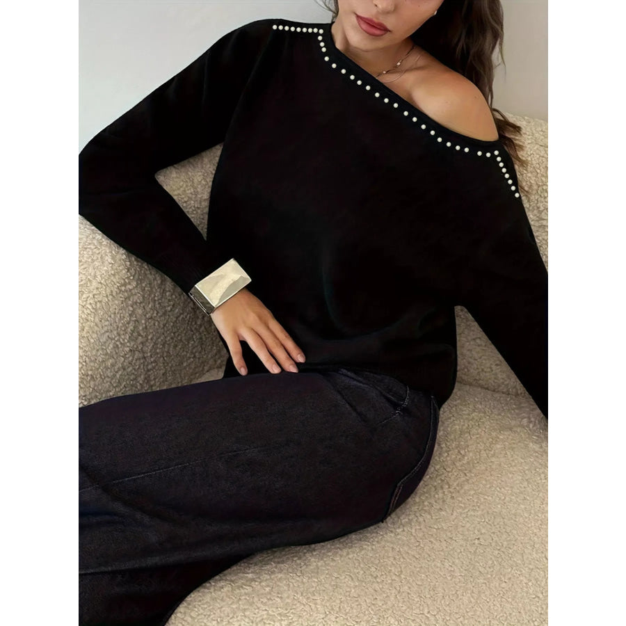 Studded Single Shoulder Knit Top Apparel and Accessories