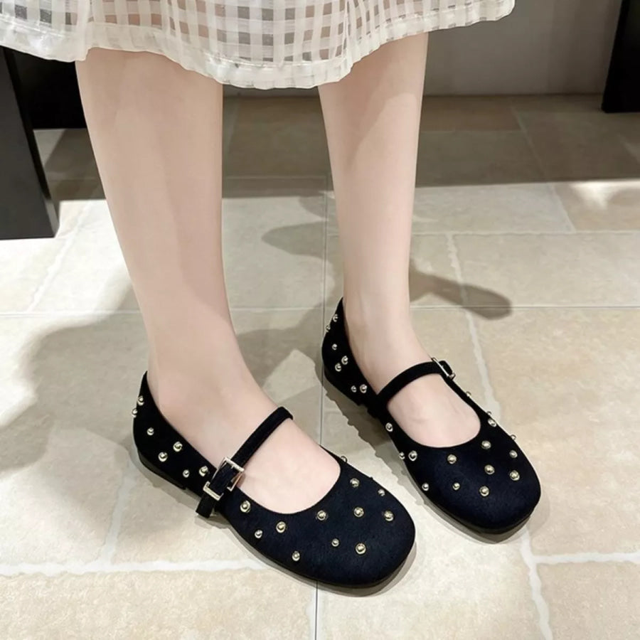 Studded Square Toe Slip-Ons Black / 35 Apparel and Accessories