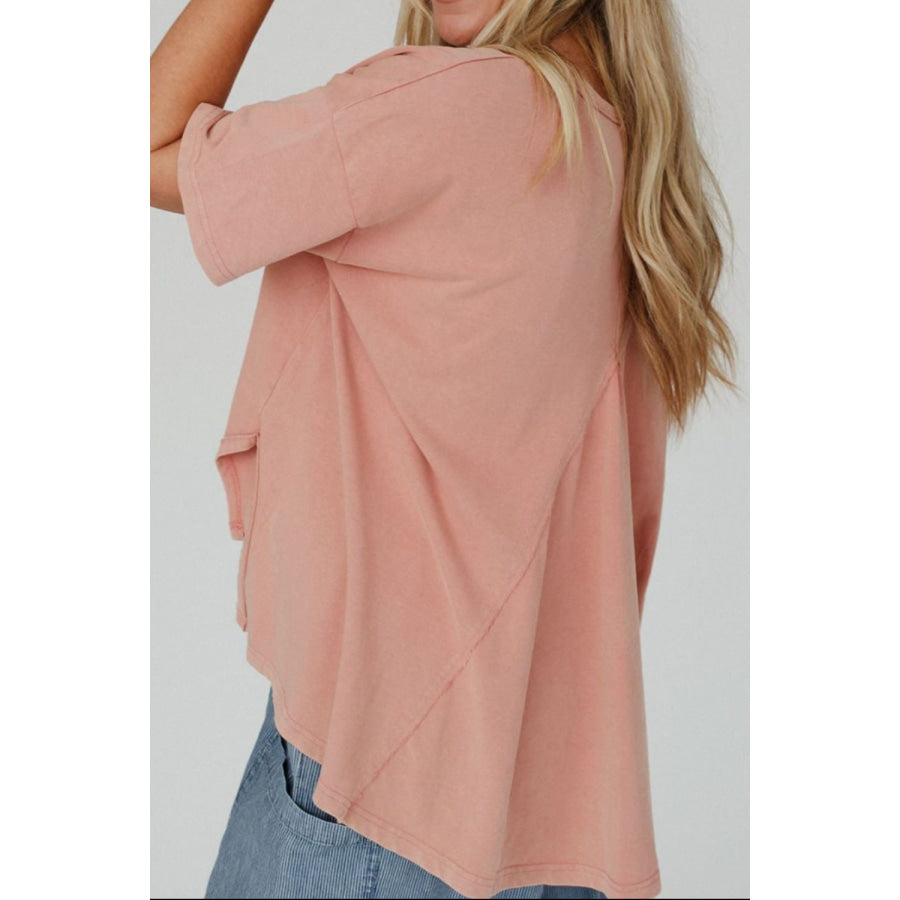 Studded Star Round Neck Short Sleeve T - Shirt Pale Blush / S Apparel and Accessories