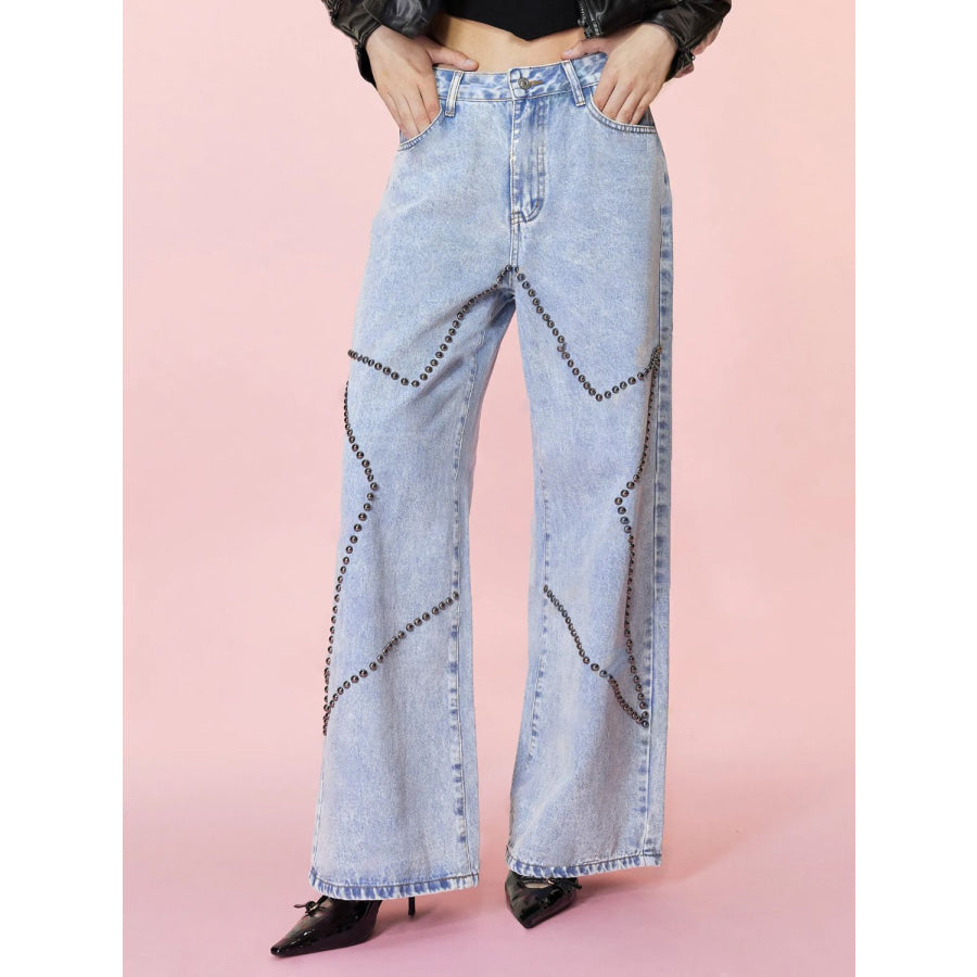 Studded Star Straight Jeans with Pockets Light / XS Apparel and Accessories