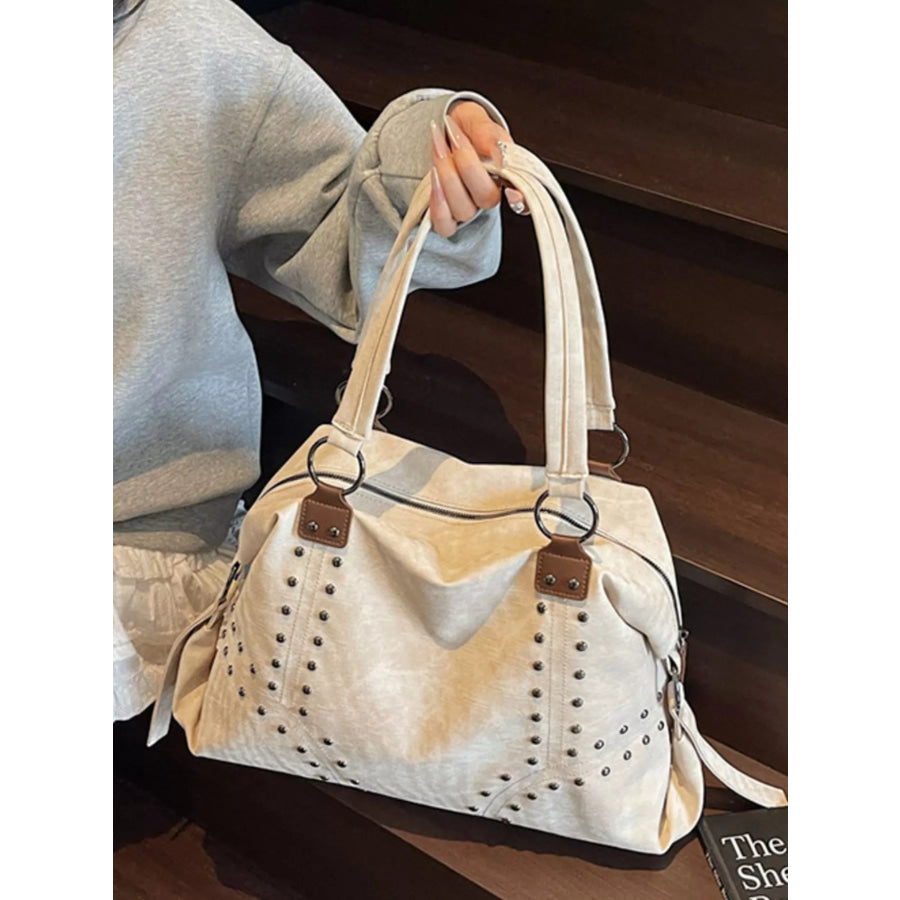 Studded Vintage-Style Handbag Cream White / ONESIZE Apparel and Accessories