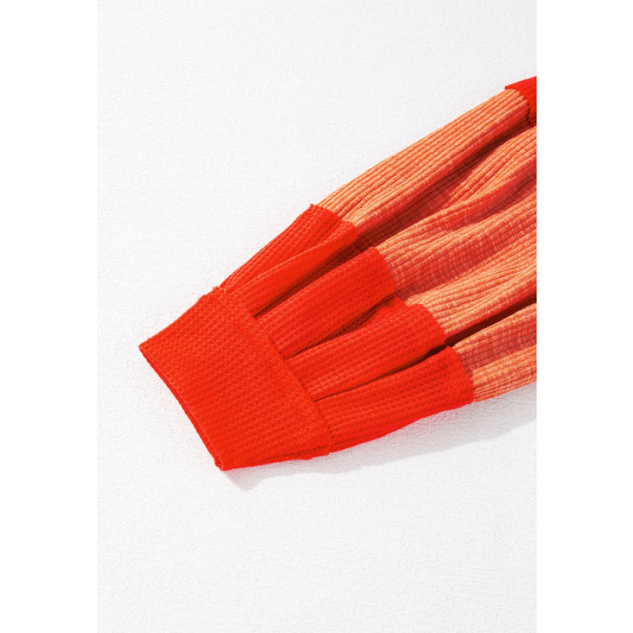 Studded Waffle-Knit V-Neck Long Sleeve Top Apparel and Accessories