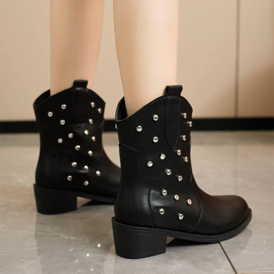 Studded Western Ankle Boots Apparel and Accessories