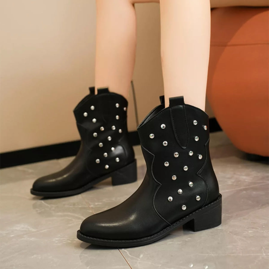 Studded Western Ankle Boots Apparel and Accessories