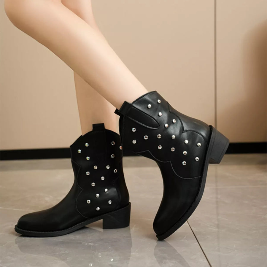 Studded Western Ankle Boots Apparel and Accessories