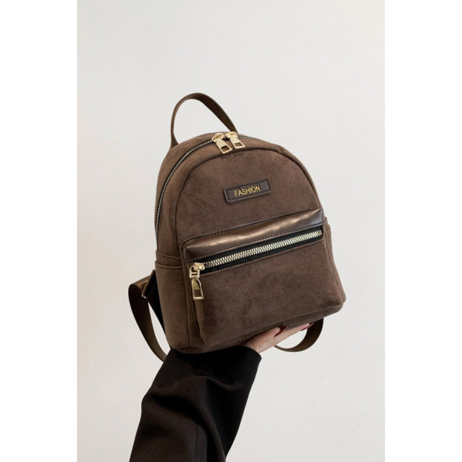 Suede Adjustable Strap Backpack Bag Coffee Brown / One Size Apparel and Accessories