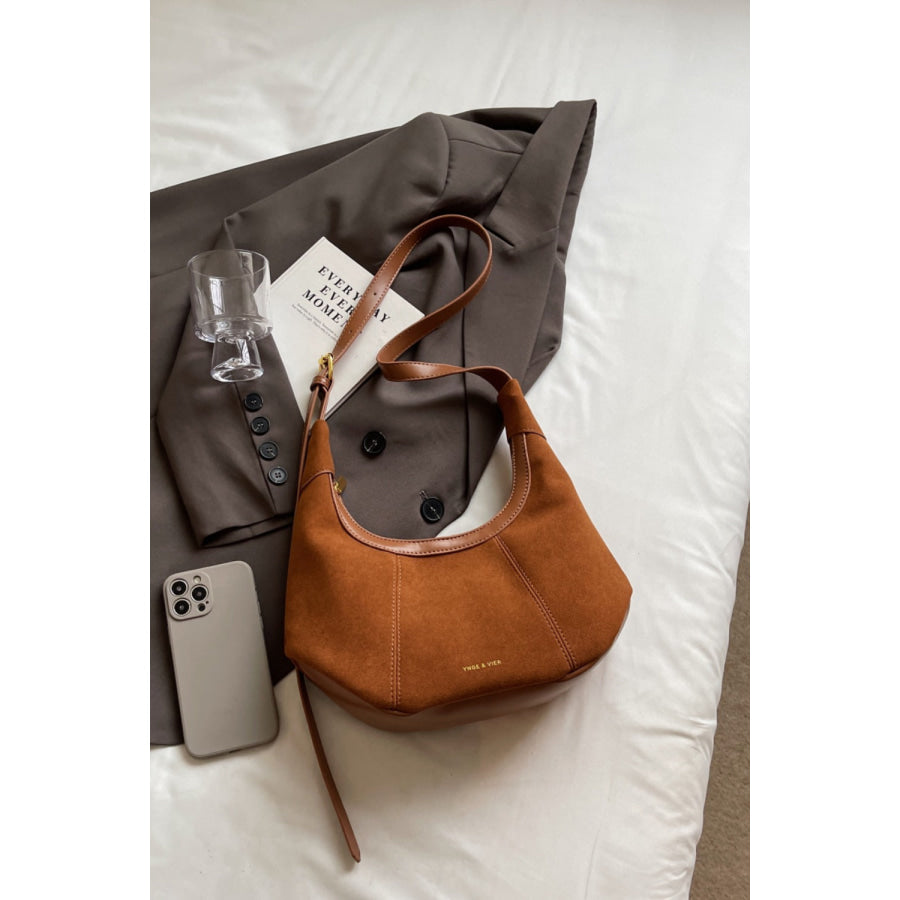 Suede Adjustable Strap Shoulder Bag Caramel / One Size Apparel and Accessories