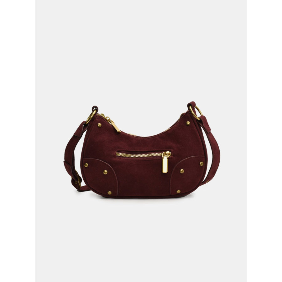 Suede Adjustable Strap Shoulder Bag Burgundy / One Size Apparel and Accessories