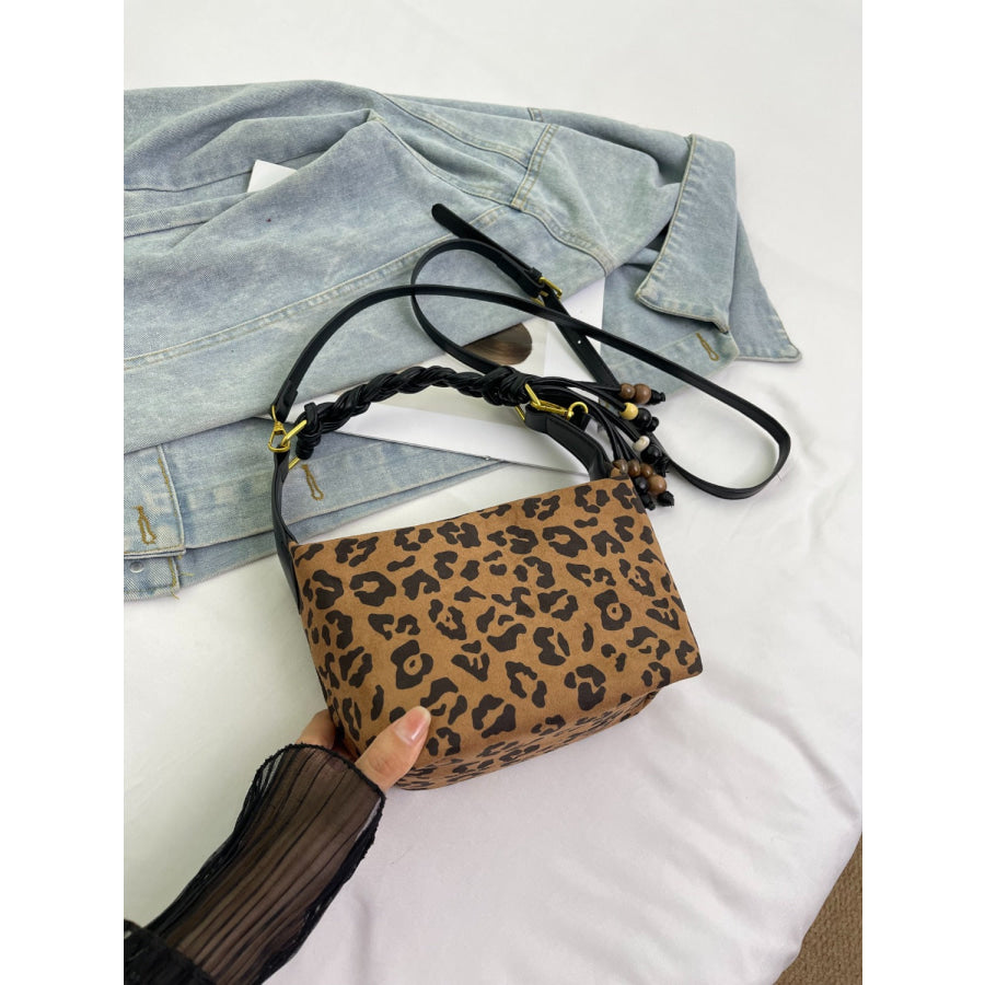 Suede Adjustable Strap Shoulder Bag Leopard / One Size Apparel and Accessories