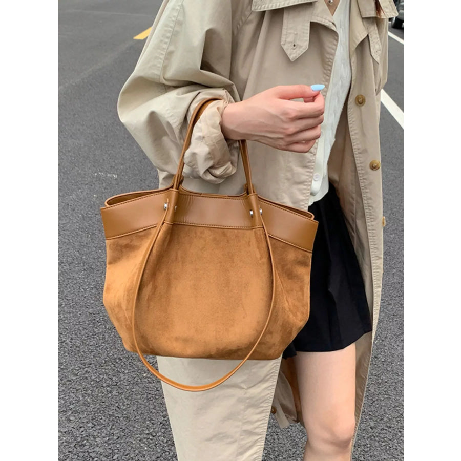 Suede and Leather Trim Shoulder Bag Brown / onesize Apparel and Accessories