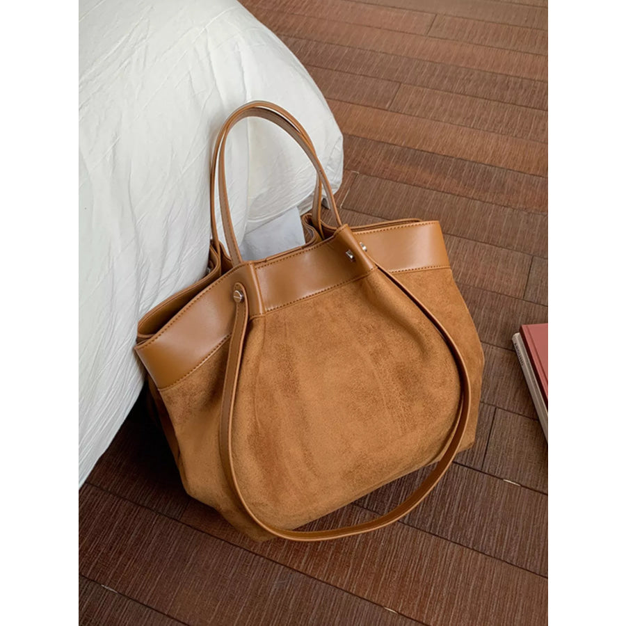 Suede and Leather Trim Shoulder Bag Brown / onesize Apparel and Accessories