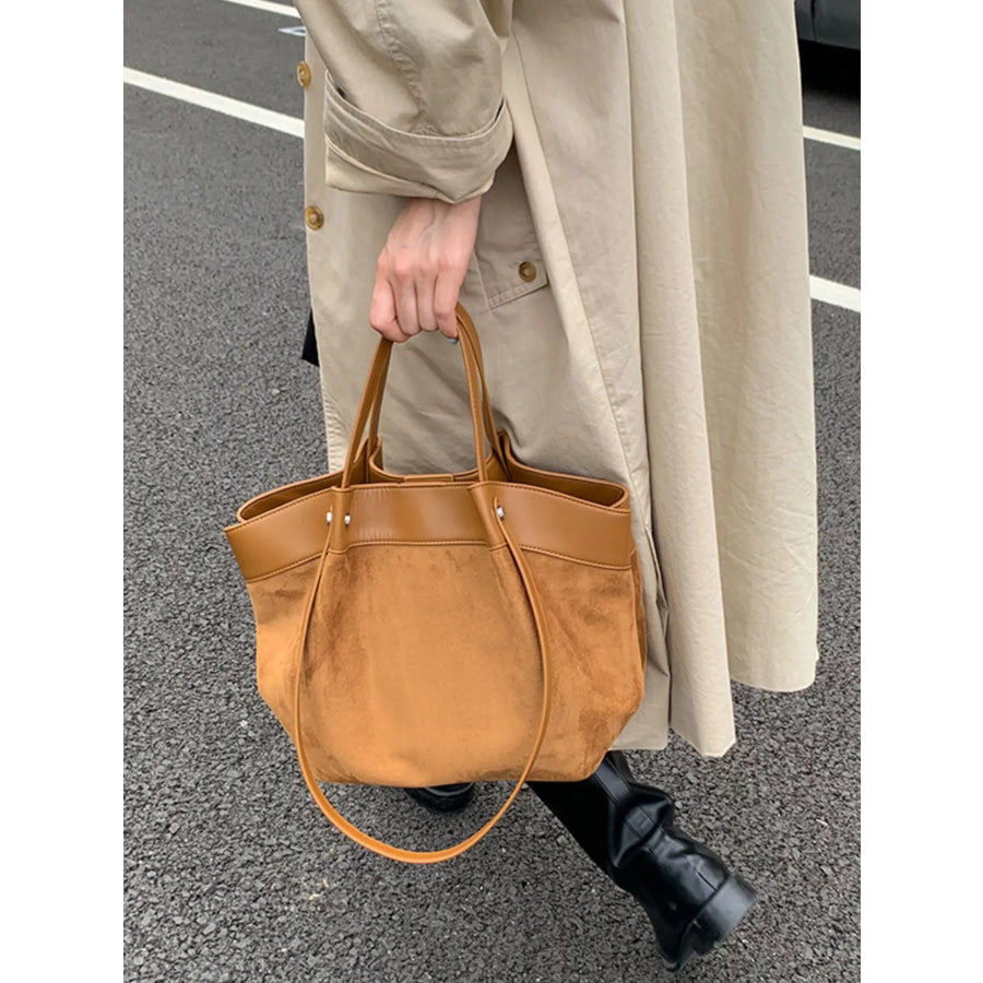 Suede and Leather Trim Shoulder Bag Brown / onesize Apparel and Accessories