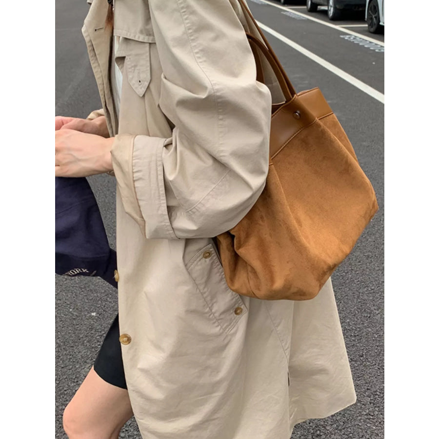 Suede and Leather Trim Shoulder Bag Brown / onesize Apparel and Accessories