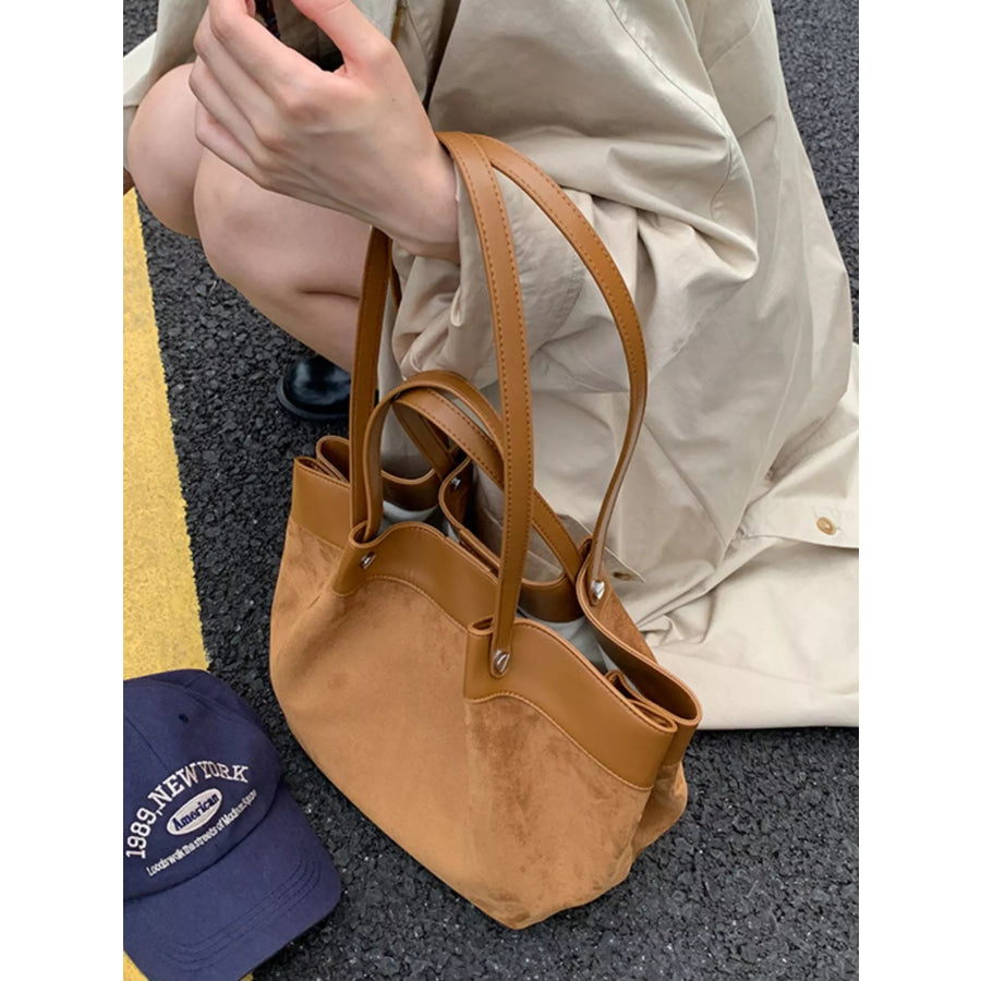 Suede and Leather Trim Shoulder Bag Brown / onesize Apparel and Accessories