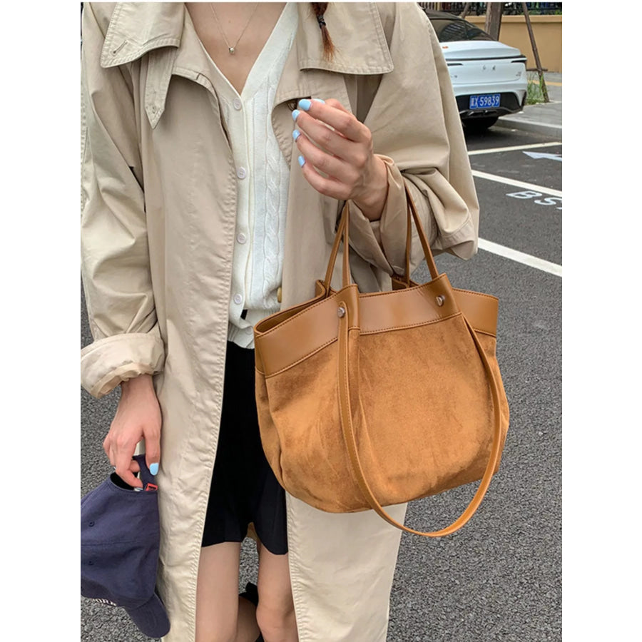 Suede and Leather Trim Shoulder Bag Brown / onesize Apparel and Accessories