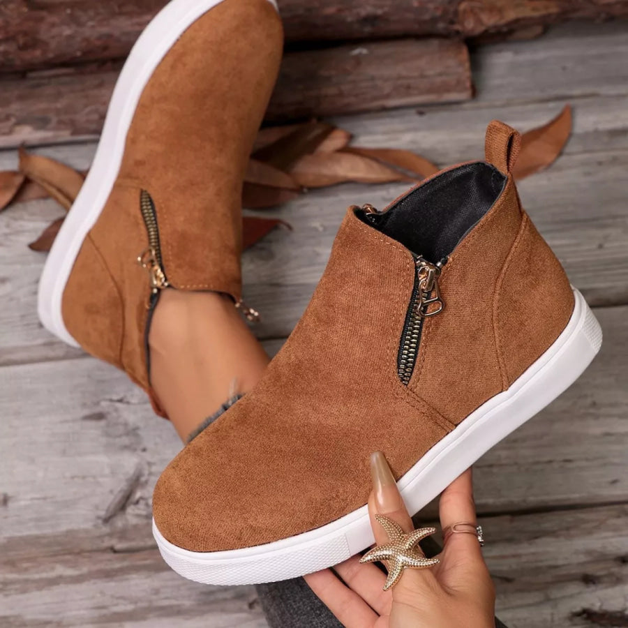 Suede Ankle Boots with Side Zipper Apparel and Accessories