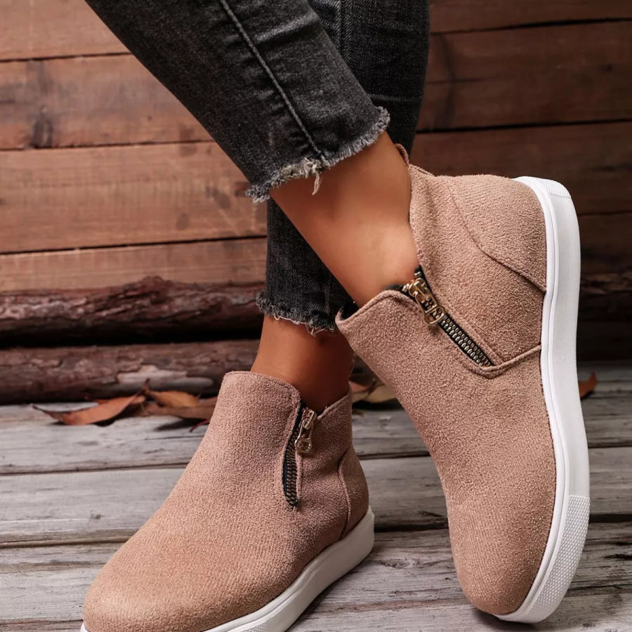 Suede Ankle Boots with Side Zipper Apparel and Accessories