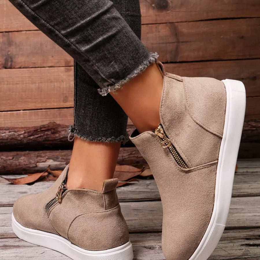 Suede Ankle Boots with Side Zipper Apparel and Accessories