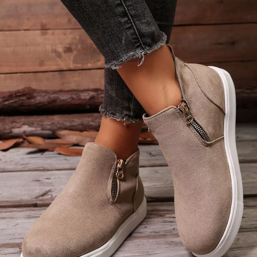 Suede Ankle Boots with Side Zipper Apparel and Accessories
