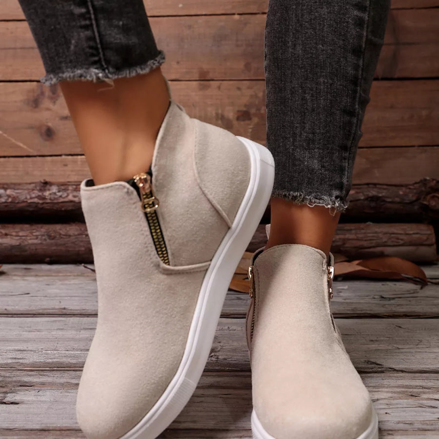 Suede Ankle Boots with Side Zipper Beige / 36 Apparel and Accessories