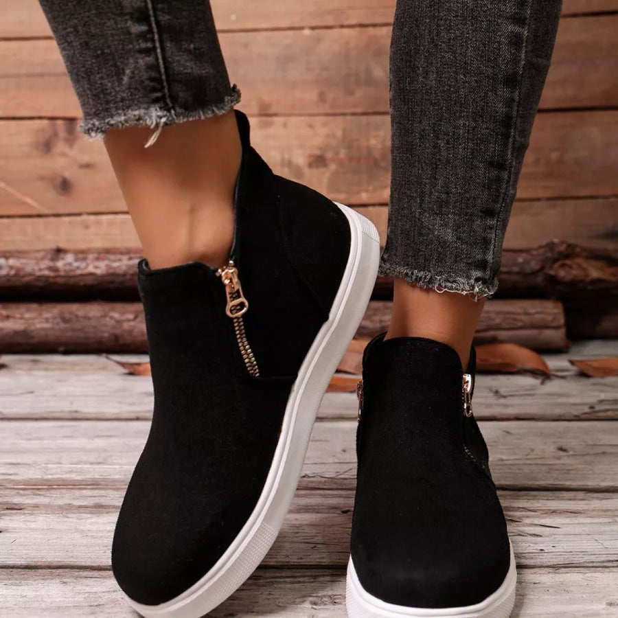 Suede Ankle Boots with Side Zipper Black / 36 Apparel and Accessories