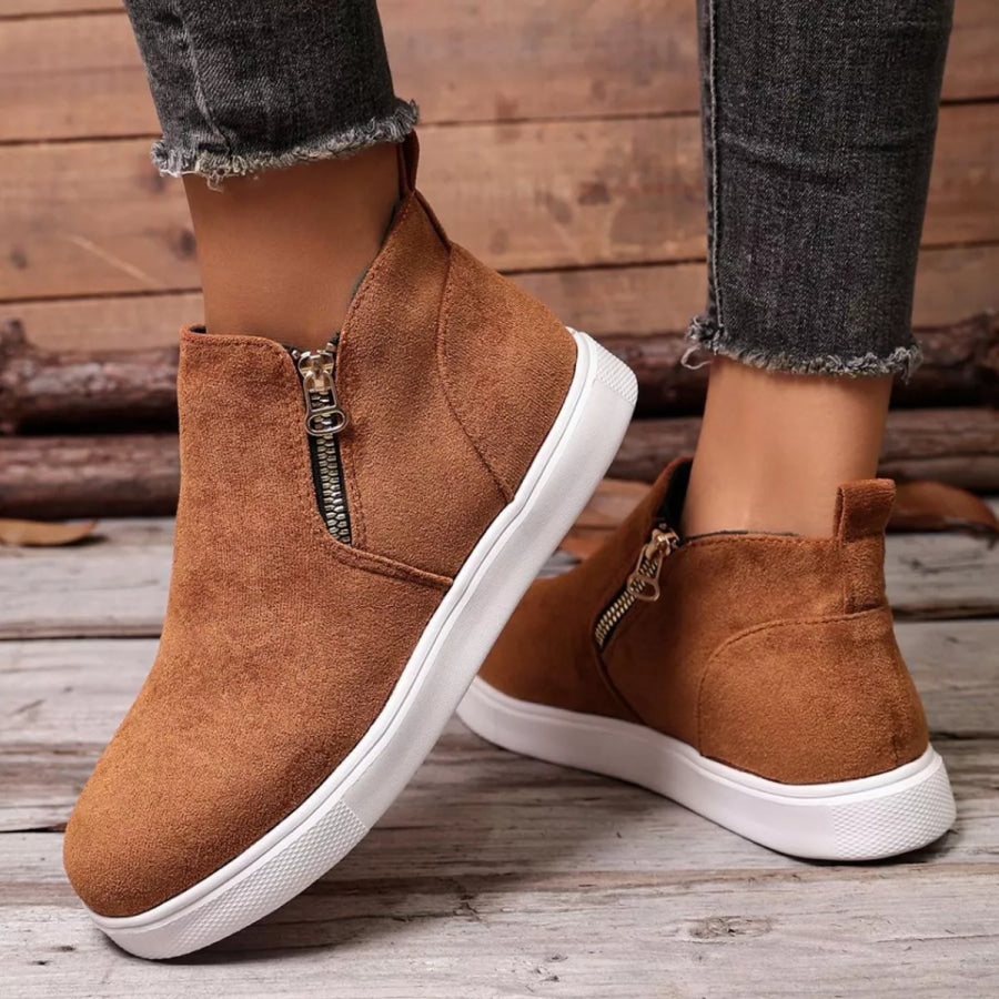 Suede Ankle Boots with Side Zipper Brown / 36 Apparel and Accessories
