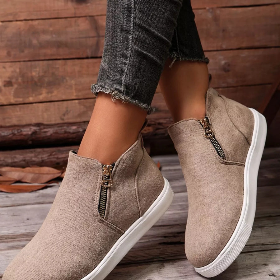 Suede Ankle Boots with Side Zipper Khaki / 36 Apparel and Accessories