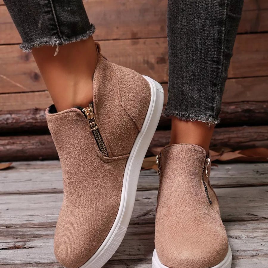 Suede Ankle Boots with Side Zipper Pink / 36 Apparel and Accessories