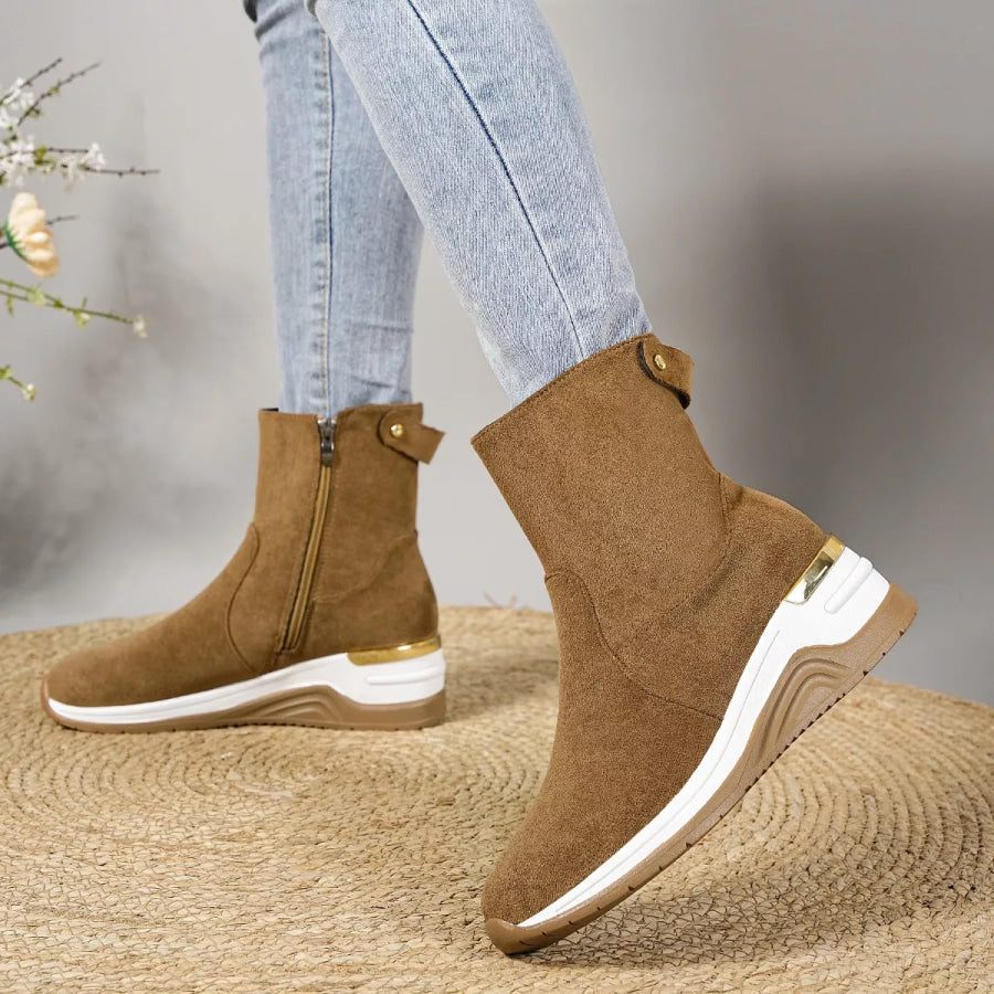 Suede Ankle Boots with Wedge Heel Apparel and Accessories