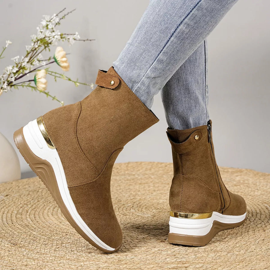Suede Ankle Boots with Wedge Heel Apparel and Accessories