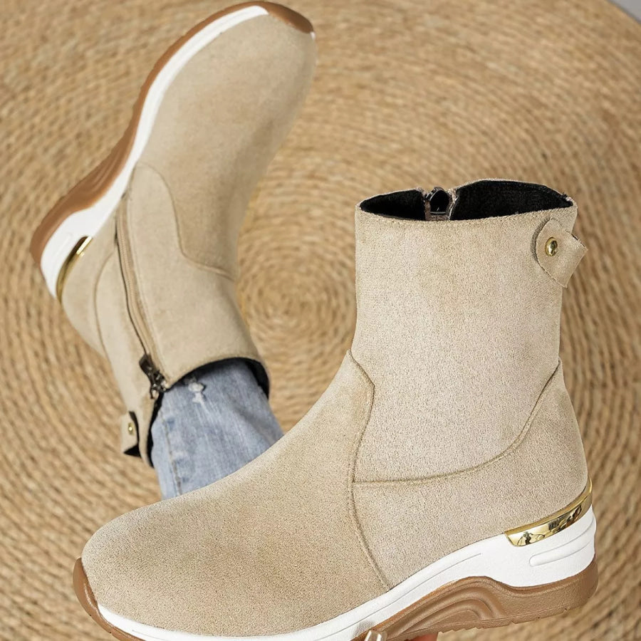 Suede Ankle Boots with Wedge Heel Apparel and Accessories