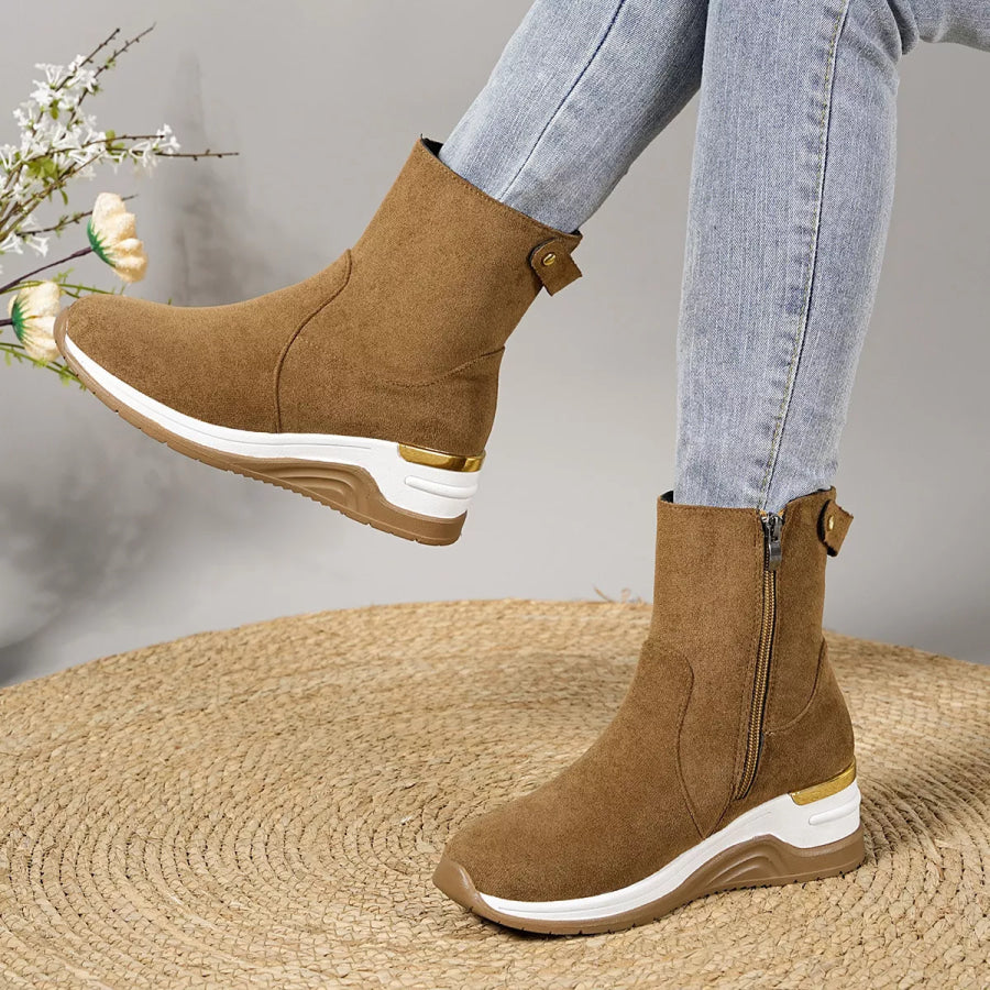 Suede Ankle Boots with Wedge Heel Apparel and Accessories