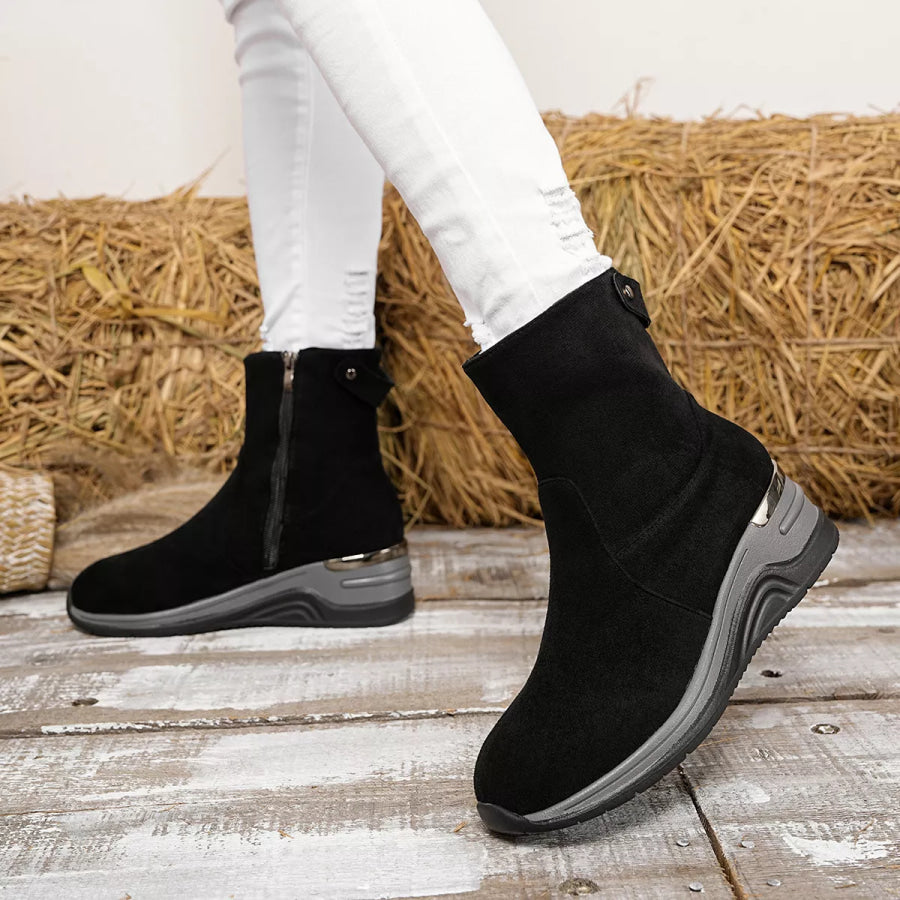 Suede Ankle Boots with Wedge Heel Apparel and Accessories