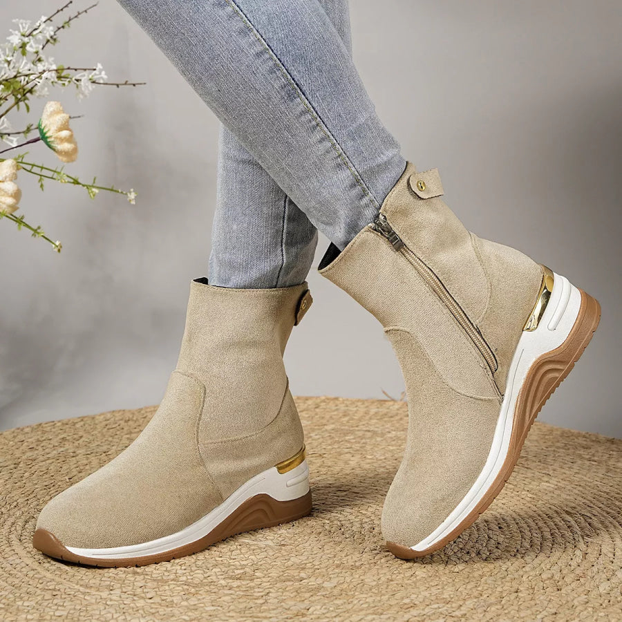 Suede Ankle Boots with Wedge Heel Beige / 36 Apparel and Accessories