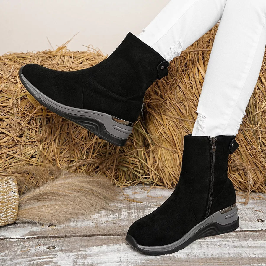 Suede Ankle Boots with Wedge Heel Black / 36 Apparel and Accessories
