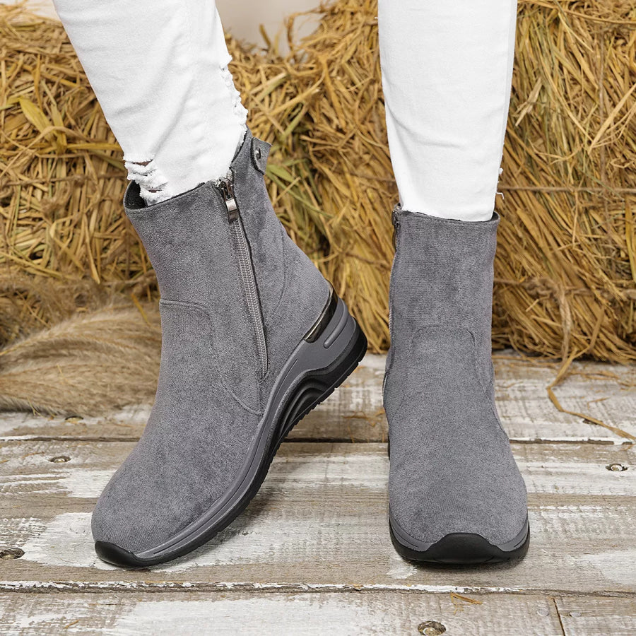 Suede Ankle Boots with Wedge Heel Gray / 36 Apparel and Accessories