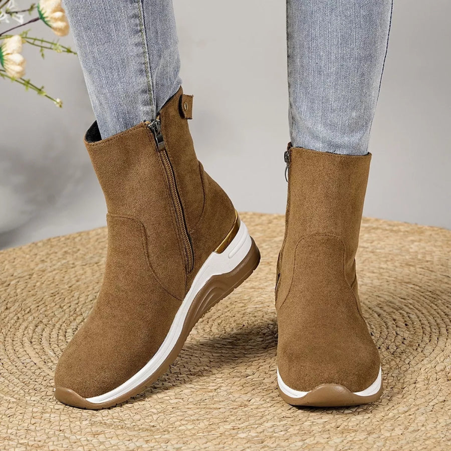 Suede Ankle Boots with Wedge Heel Taupe / 36 Apparel and Accessories