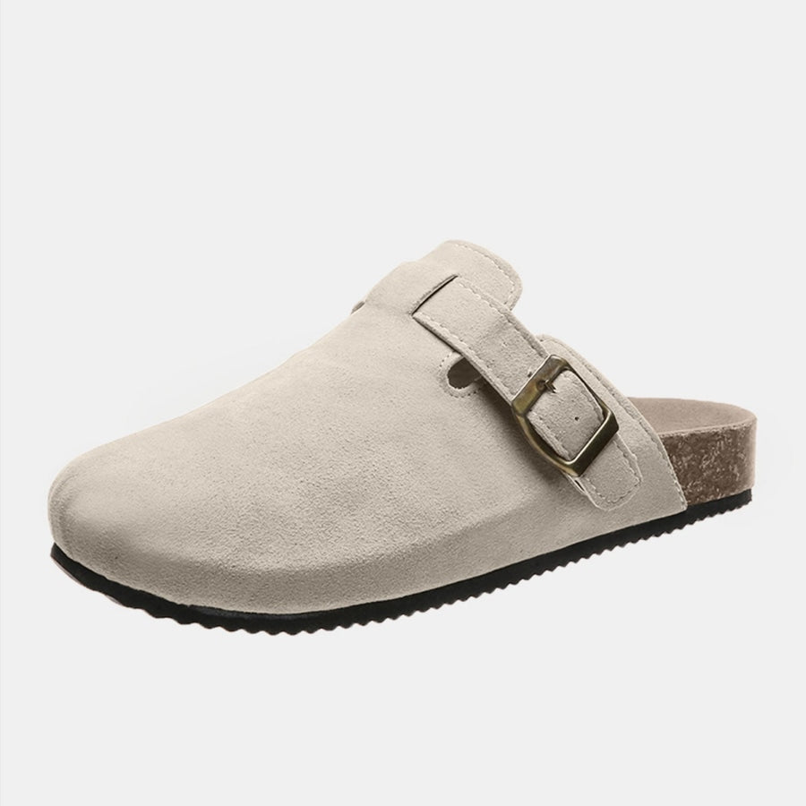 Suede Closed Toe Buckle Slide Beige / 10 Clothing