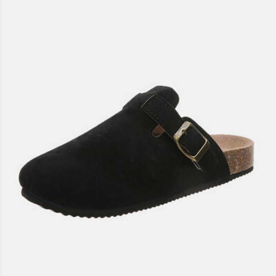 Suede Closed Toe Buckle Slide Black / 6 Clothing