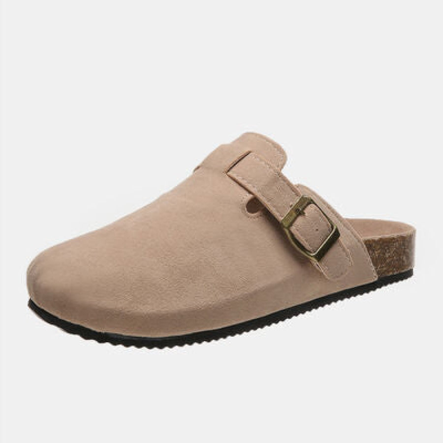 Suede Closed Toe Buckle Slide Camel / 6 Clothing