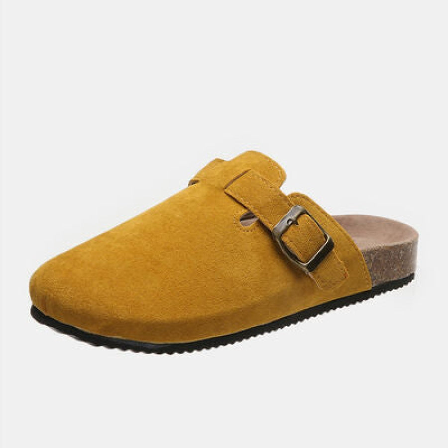 Suede Closed Toe Buckle Slide Caramel / 6 Clothing