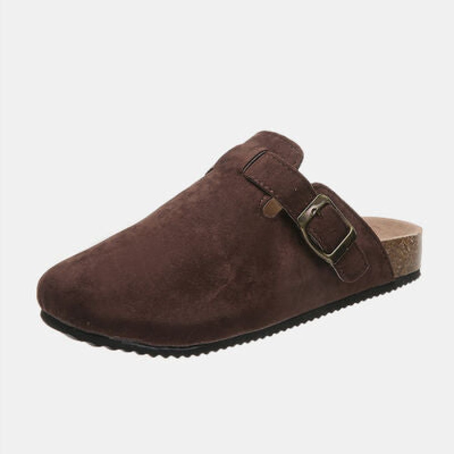 Suede Closed Toe Buckle Slide Chocolate / 6 Clothing